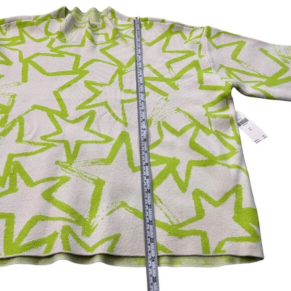 Maeve Anthropologie Carys Star Print Sweater Green XL Maximalist Twee Kidcore - Picture 9 of 10